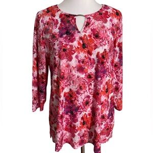 Emily Daniels Women's Pink Red Floral Blouse Polyester Spandex